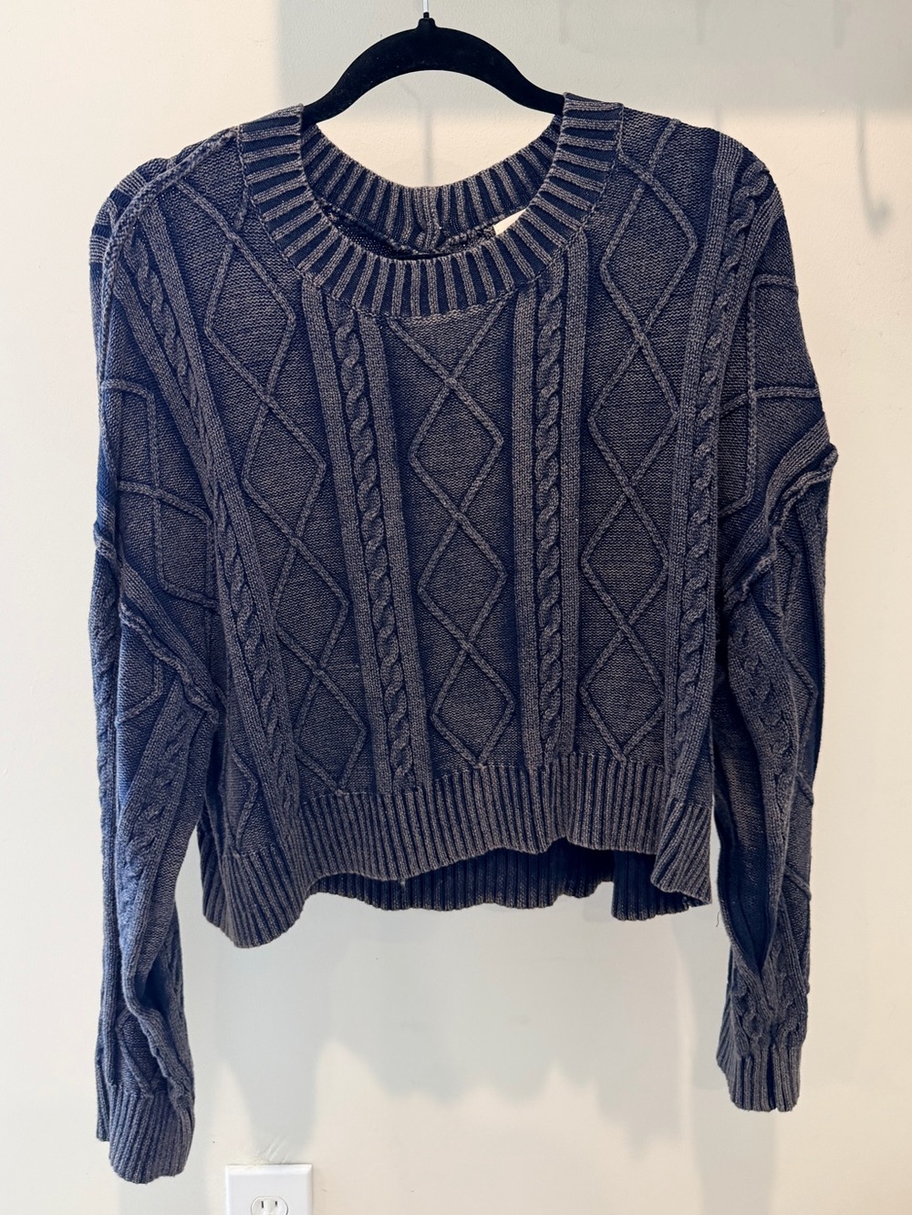 POL Cable-Knit Crewneck Sweater - Navy Blue